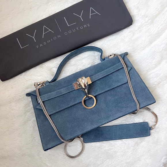 $899 NWOT LYA LYA Mini Vultura Clutch Suede-like Blue Silver Shoulder Bag Dubai - Picture 3 of 15